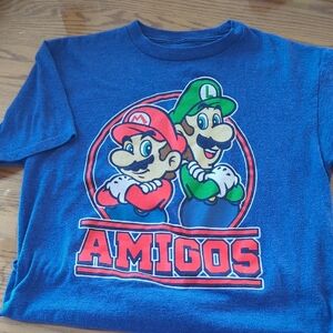 Blue Kids Superhero 'Amigos' Graphic Tee featuring Mario & Luigi. Mariokart